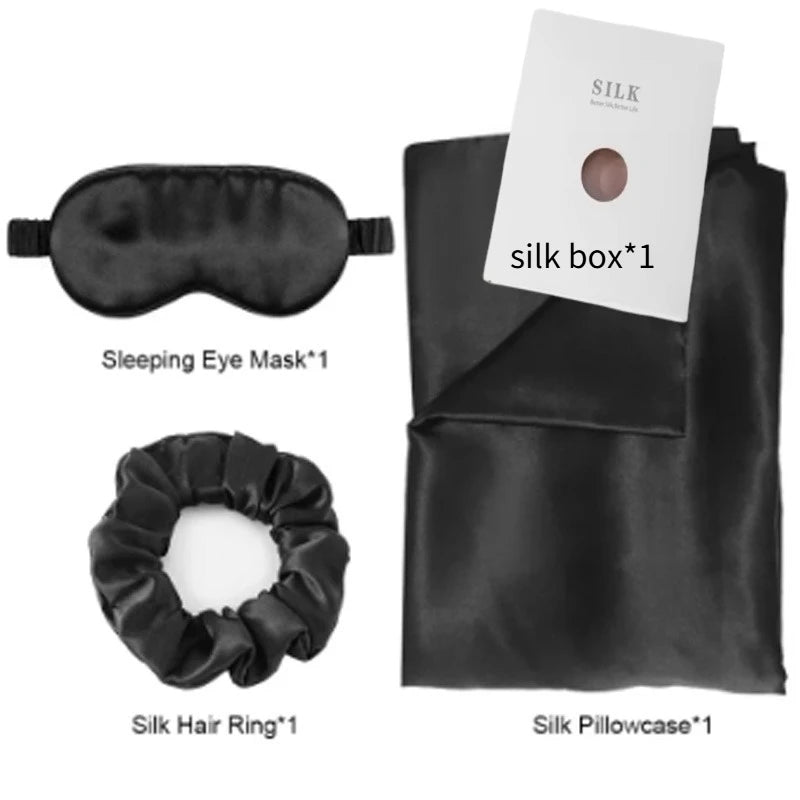 SILK PILLOWCASE MATCHED WITH SLEEPING MASK AND HAIR BAND