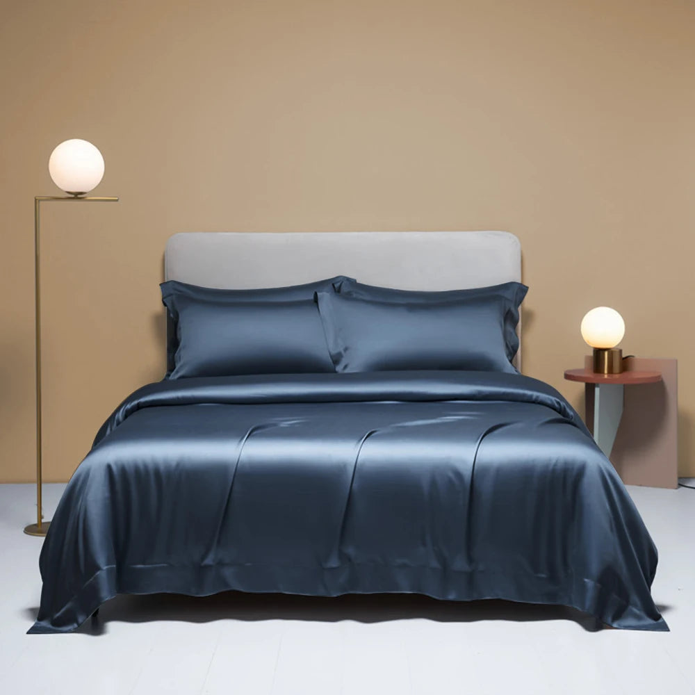 Lanlika Women Nature 100% Silk Bedding Set Queen King Camel Solid Color Duvet Cover Flat Sheet Bed Linen Set With Pillowcase