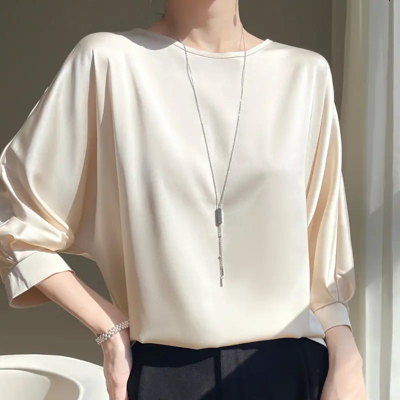 SATIN SILK HALF-SLEEVE BLOUSE