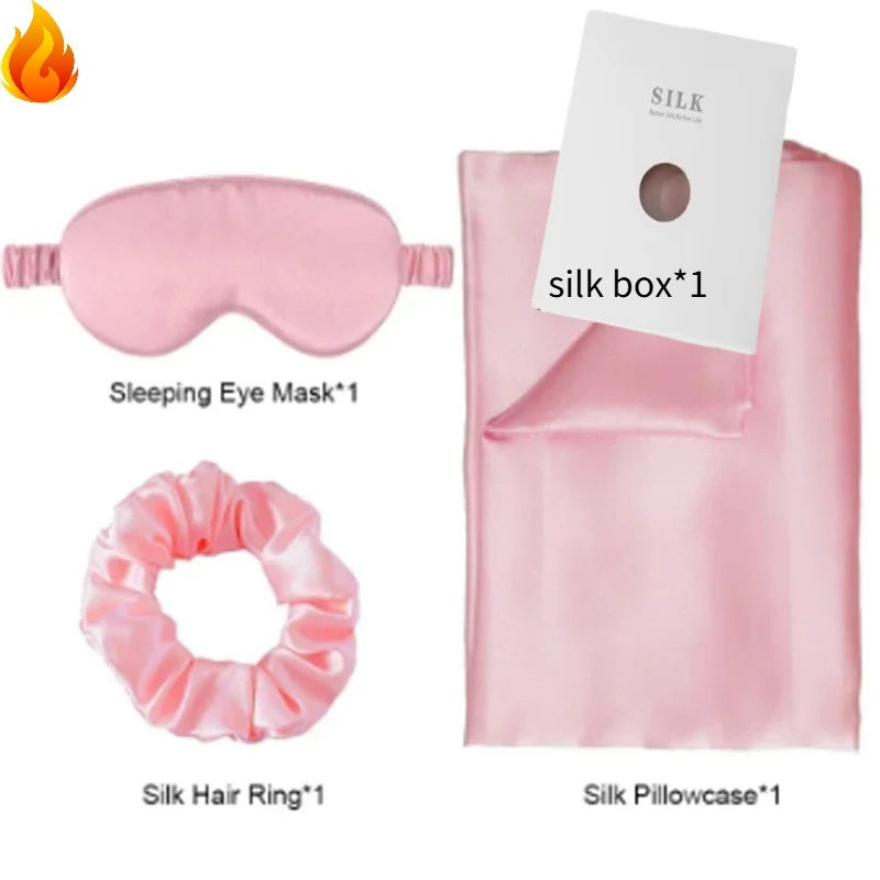 SILK PILLOWCASE MATCHED WITH SLEEPING MASK AND HAIR BAND