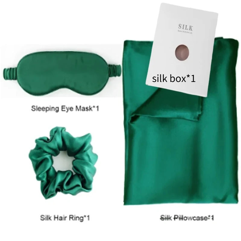 SILK PILLOWCASE MATCHED WITH SLEEPING MASK AND HAIR BAND