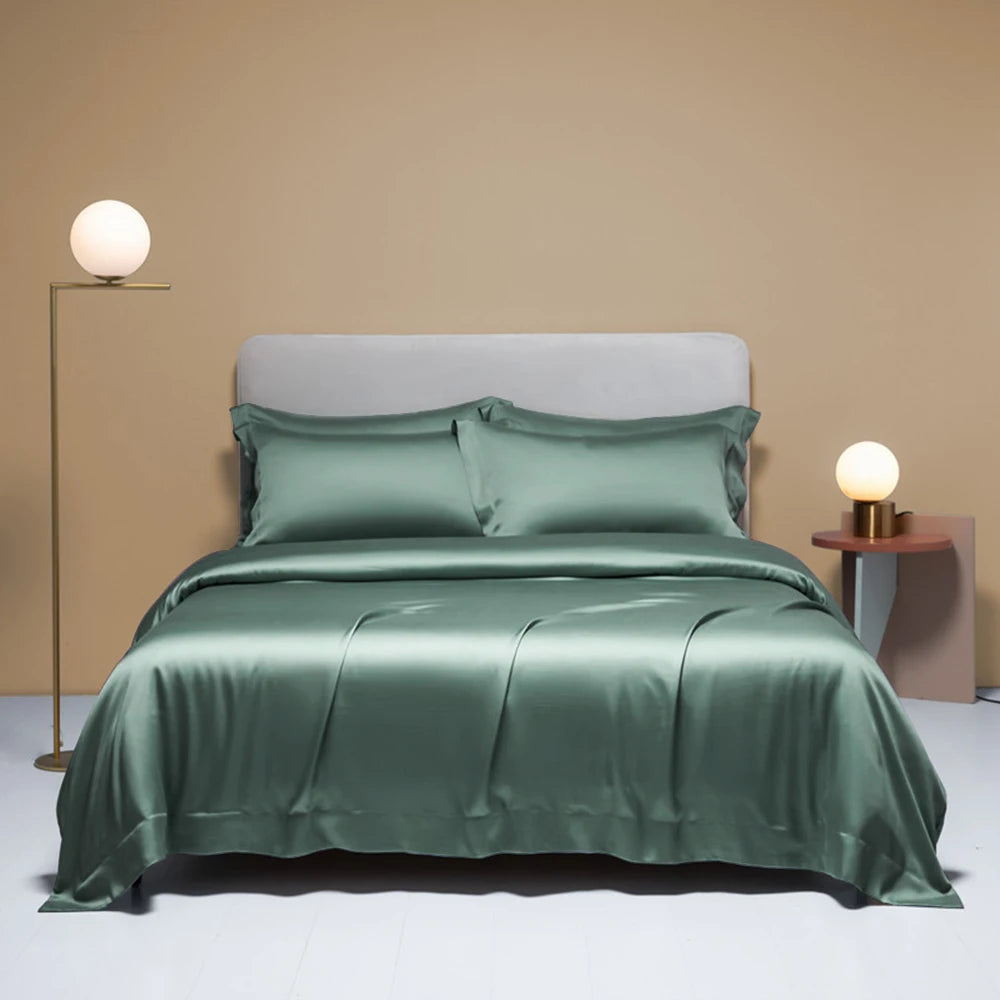 Lanlika Women Nature 100% Silk Bedding Set Queen King Camel Solid Color Duvet Cover Flat Sheet Bed Linen Set With Pillowcase