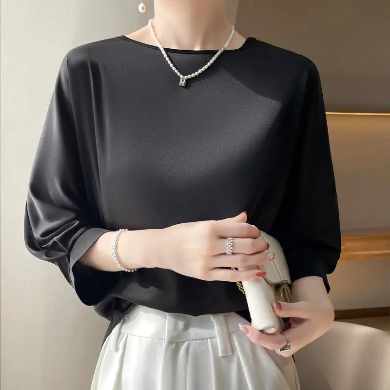 SATIN SILK HALF-SLEEVE BLOUSE