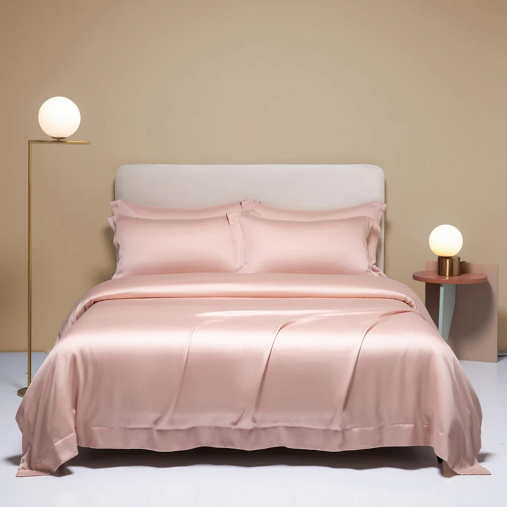 Lanlika Women Nature 100% Silk Bedding Set Queen King Camel Solid Color Duvet Cover Flat Sheet Bed Linen Set With Pillowcase