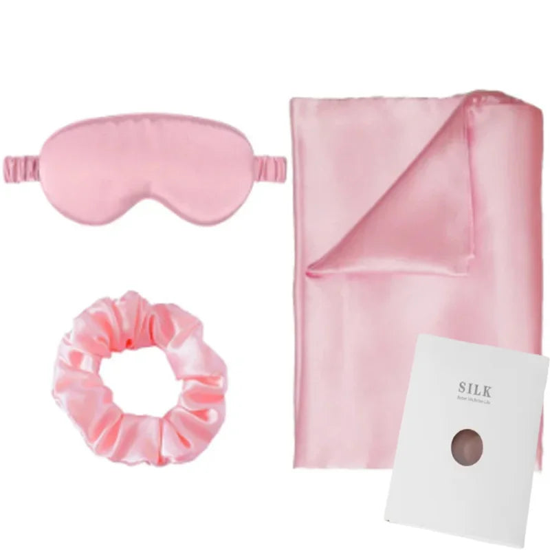 SILK PILLOWCASE MATCHED WITH SLEEPING MASK AND HAIR BAND