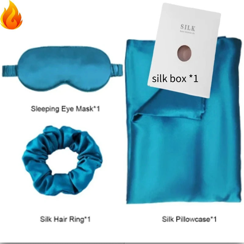 SILK PILLOWCASE MATCHED WITH SLEEPING MASK AND HAIR BAND