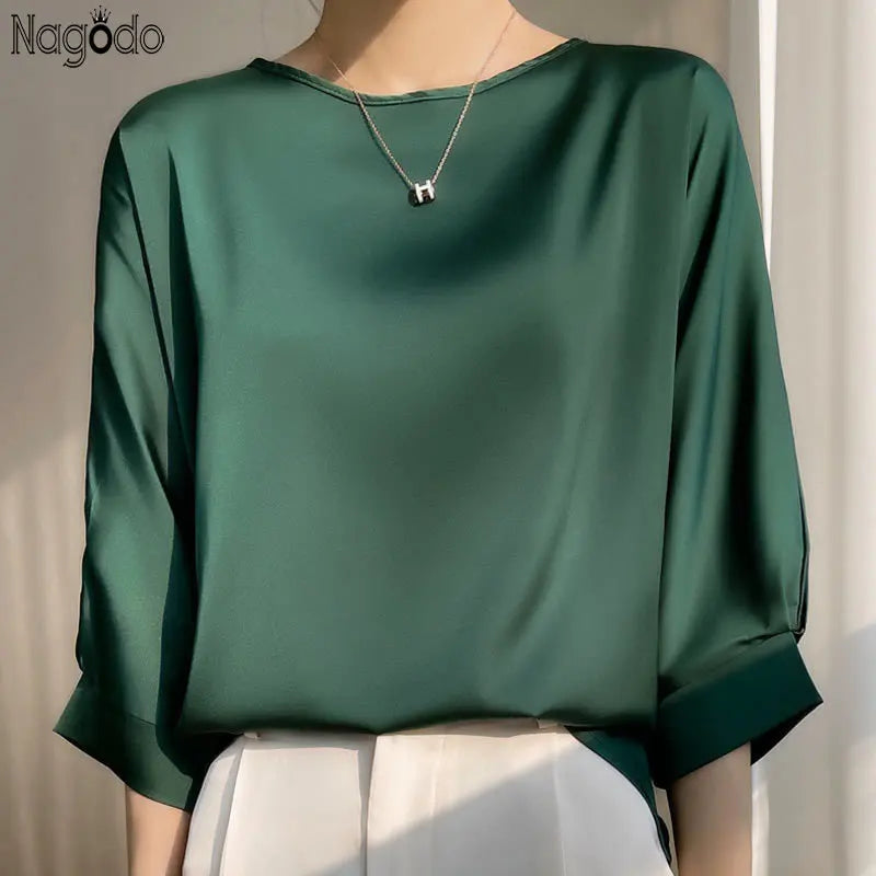 SATIN SILK HALF-SLEEVE BLOUSE