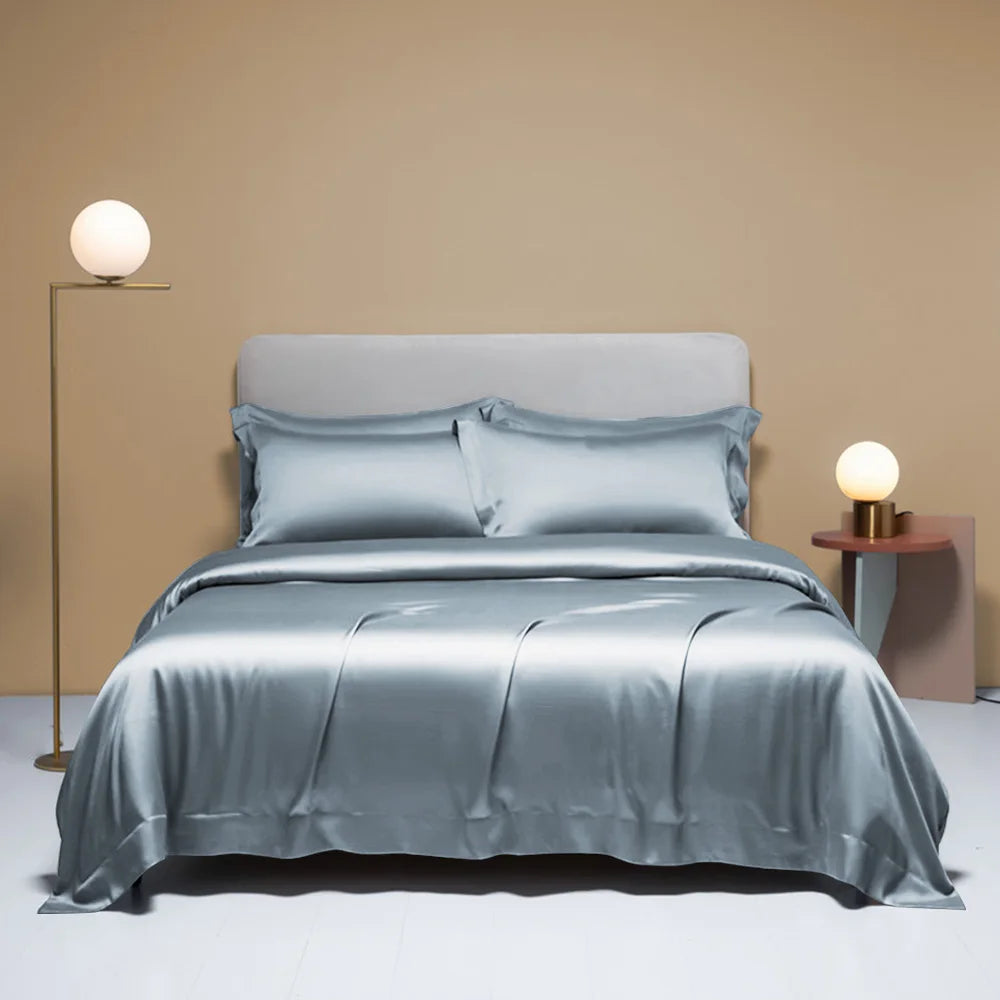Lanlika Women Nature 100% Silk Bedding Set Queen King Camel Solid Color Duvet Cover Flat Sheet Bed Linen Set With Pillowcase