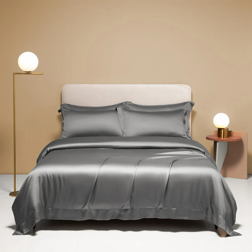Lanlika Women Nature 100% Silk Bedding Set Queen King Camel Solid Color Duvet Cover Flat Sheet Bed Linen Set With Pillowcase