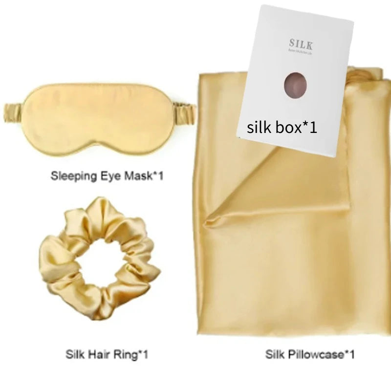 SILK PILLOWCASE MATCHED WITH SLEEPING MASK AND HAIR BAND